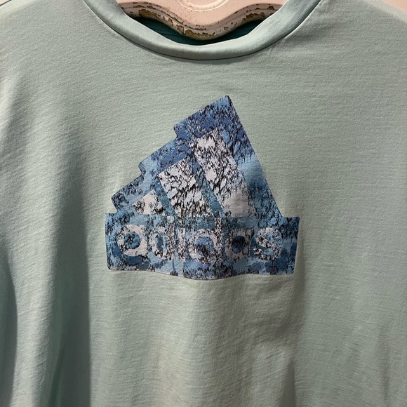Adidas Crop T-Shirt – Blue Graphic Logo, Mint Green, Size M - Picture 5 of 8
